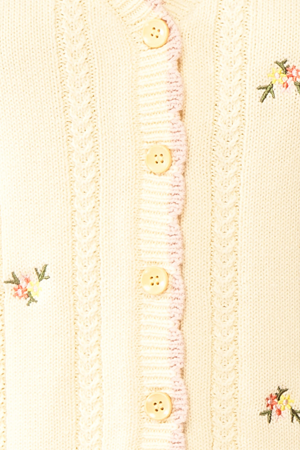 Sanae Cream Floral Embroidered Scallop Edge Knit Cardigan | Boutique 1861 fabric 