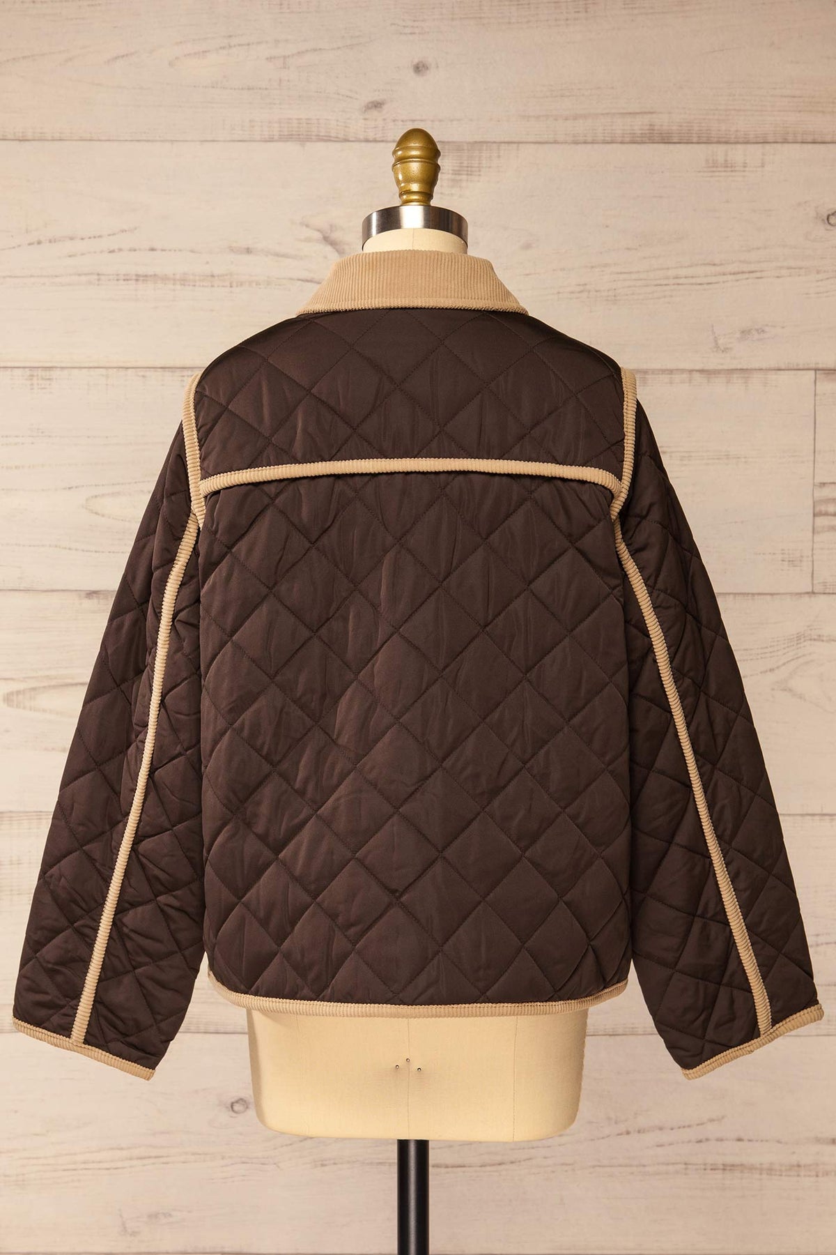 back view of Sancerre Brown Quilted Jacket with Corduroy Contrast at La petite garçonne