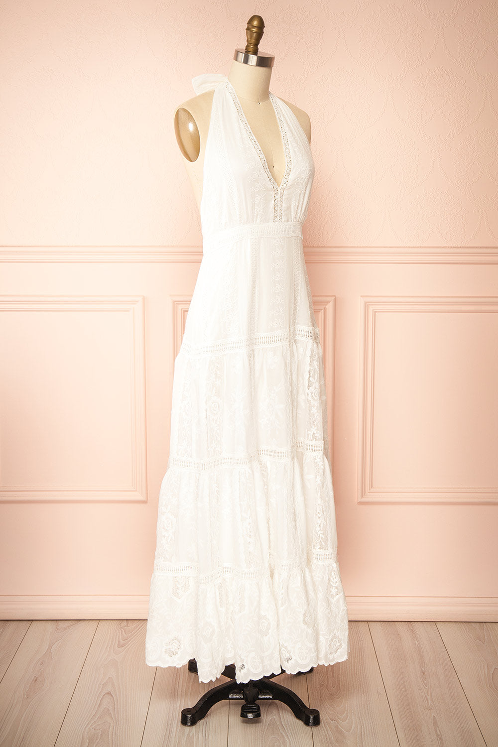 Sandos Ivory Halter Maxi Dress with Lace | Boutique 1861 side view