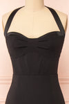 Sandra Black Halter Mermaid Maxi Dress w/ Open Back | Boutique 1861 front close-up