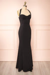 Sandra Black Halter Mermaid Maxi Dress w/ Open Back | Boutique 1861 side view