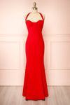 Sandra Red Halter Mermaid Maxi Dress w/ Open Back | Boutique 1861 front view