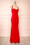 Sandra Red Halter Mermaid Maxi Dress w/ Open Back | Boutique 1861 side view