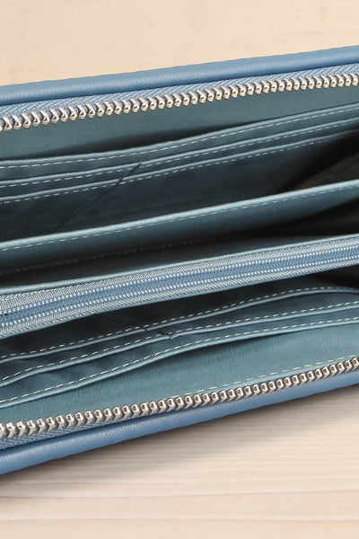 Sandy Dusty Blue Pleated Vegan Leather Wallet | La petite garçonne open close-up