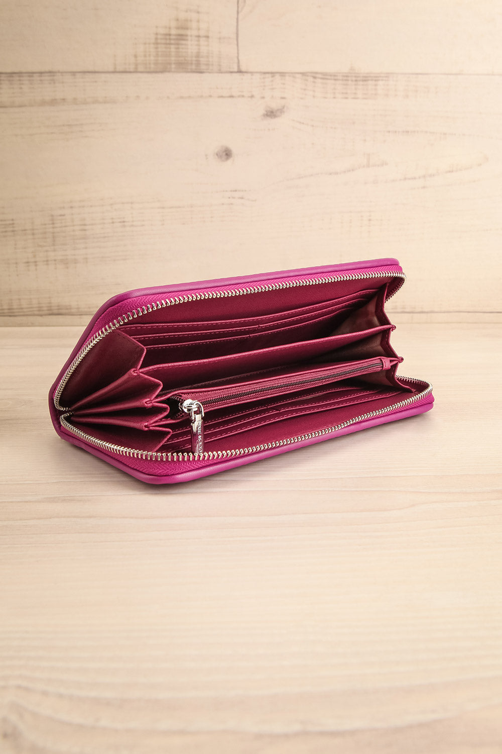 Sandy Purple Pleated Vegan Leather Wallet | La petite garçonne open view
