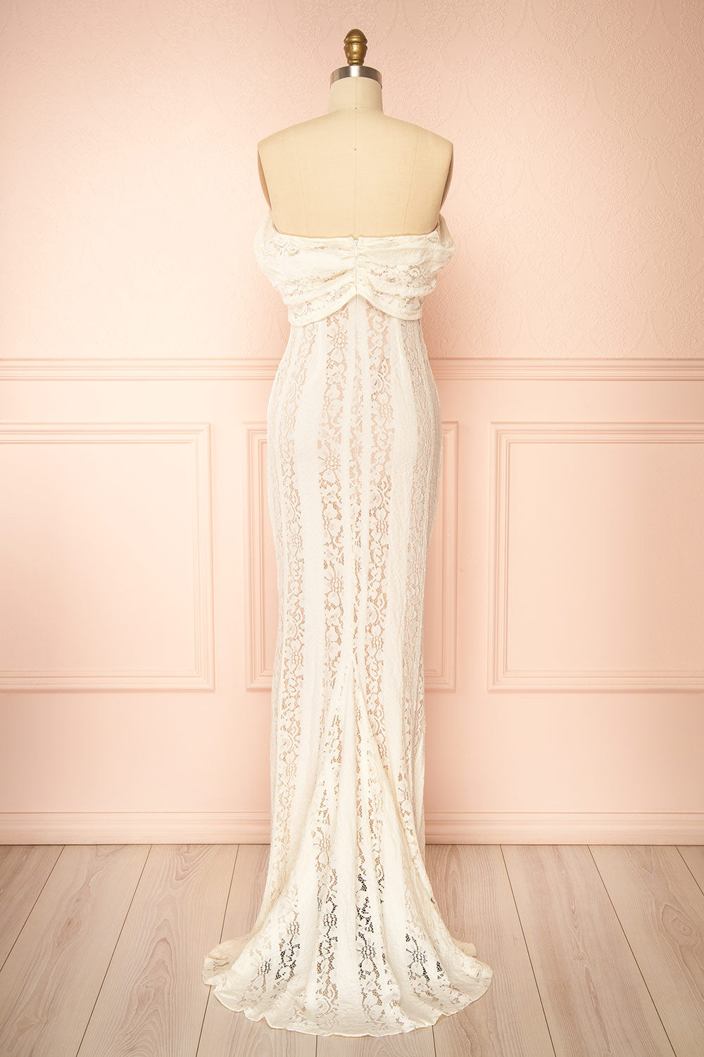 Sangaya Off-Shoulder Cream Lace Maxi Dress | Boudoir 1861 back view
