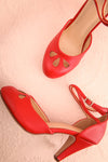 Sapinette Red Round Toe Heeled Shoes | Boutique 1861 flat view