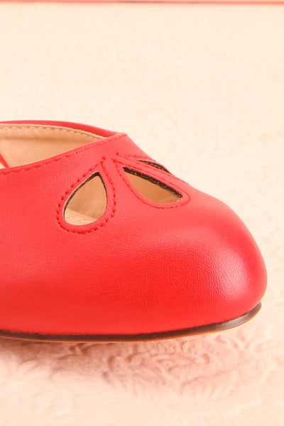Sapinette Red Round Toe Heeled Shoes | Boutique 1861 front close-up