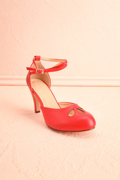 Sapinette Red Round Toe Heeled Shoes | Boutique 1861 front close-up