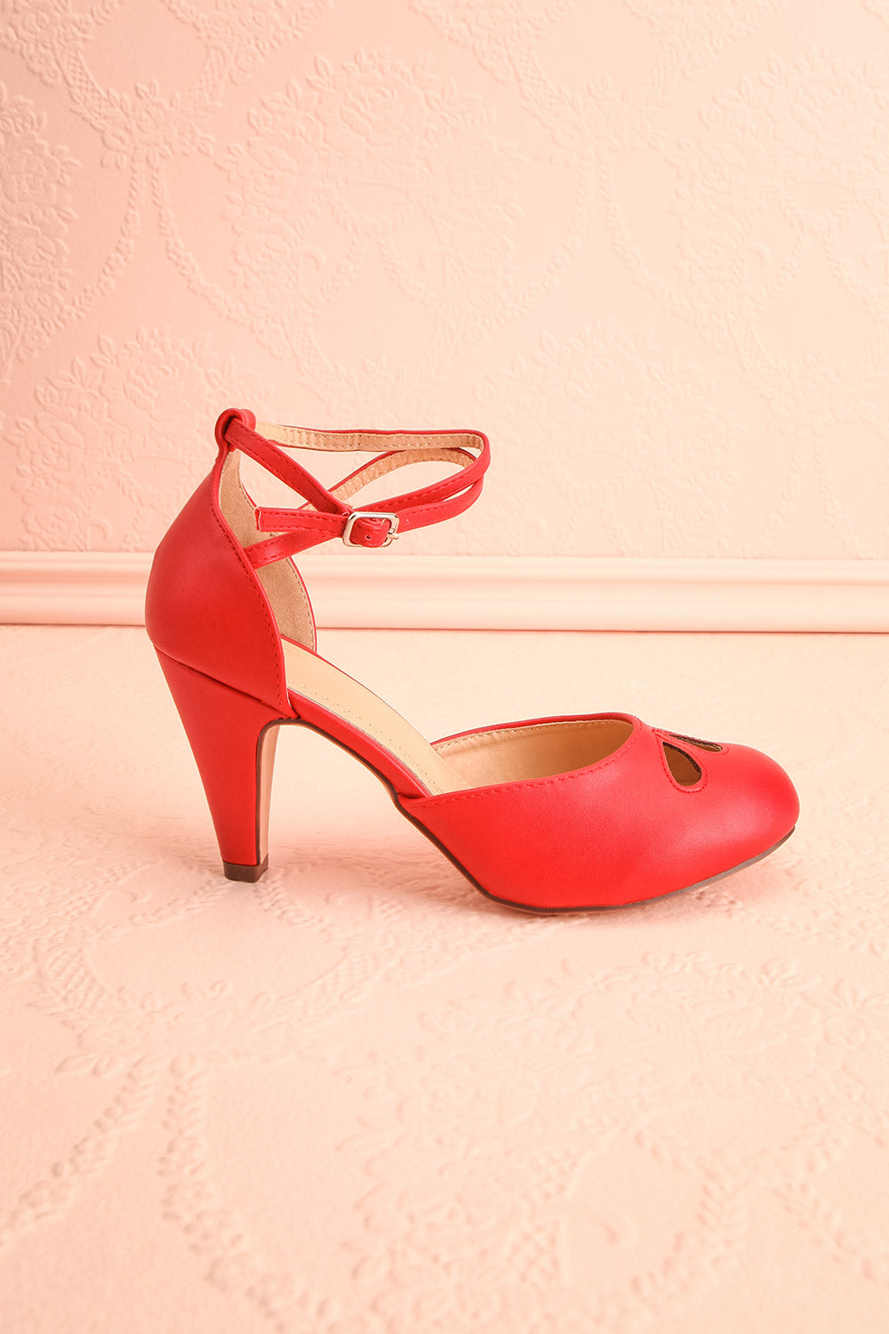 Sapinette Red Round Toe Heeled Shoes | Boutique 1861 side view