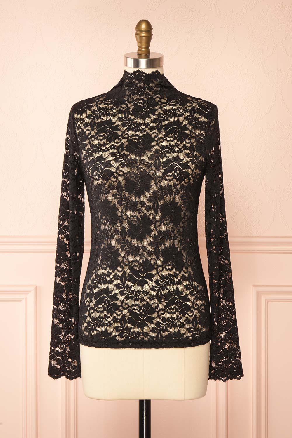 Sarida Black Sheer Fitted Lace Top | Boutique 1861 front view