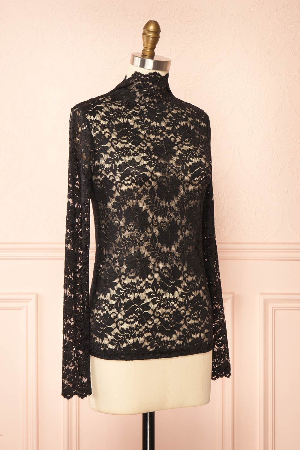 Sarida Black Sheer Fitted Lace Top | Boutique 1861 side view