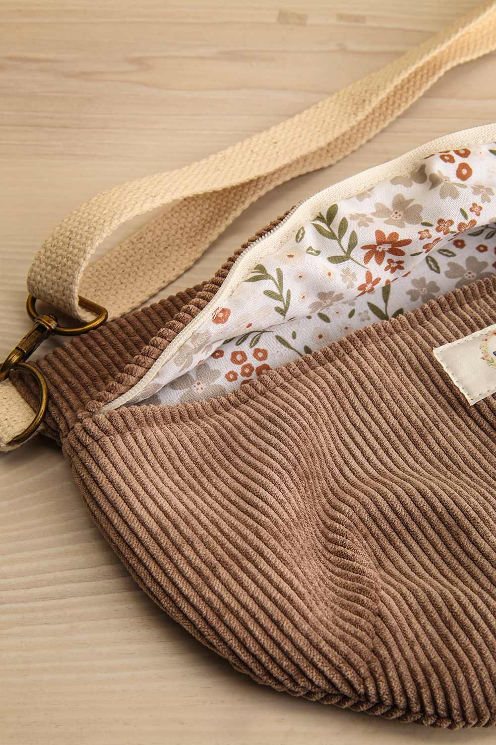 Saturne Taupe Corduroy Fanny Pack Bag | La petite garçonne inside