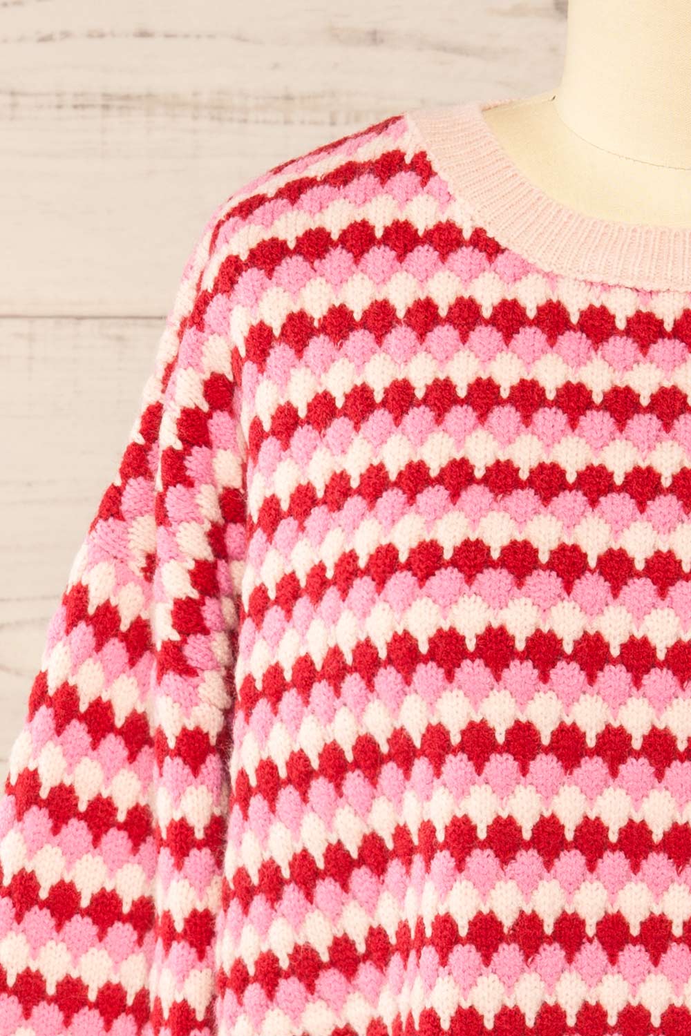Saumur Pink & Red Patterned Knit Sweater | La petite garçonne front