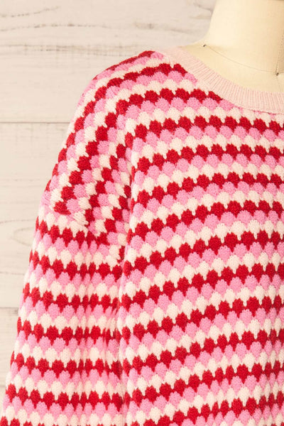 Saumur Pink & Red Patterned Knit Sweater | La petite garçonne side