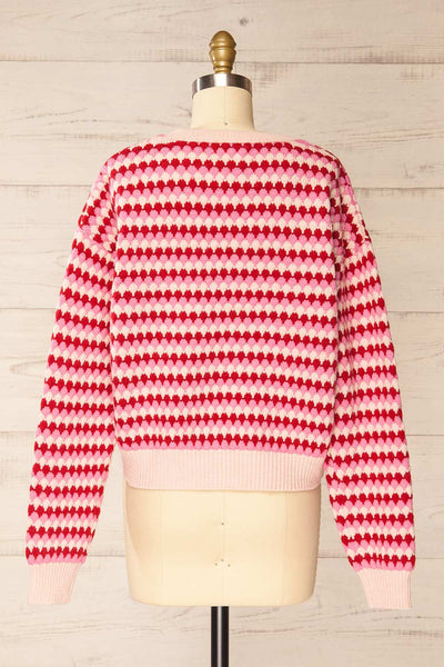 Saumur Pink & Red Patterned Knit Sweater | La petite garçonne back view