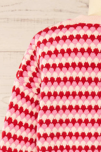 Saumur Pink & Red Patterned Knit Sweater | La petite garçonne back