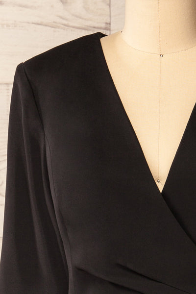 Savila Black Asymmetrical Blazer Dress | La petite garçonne front close-up