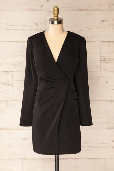 Savila Black Asymmetrical Blazer Dress | La petite garçonne front view