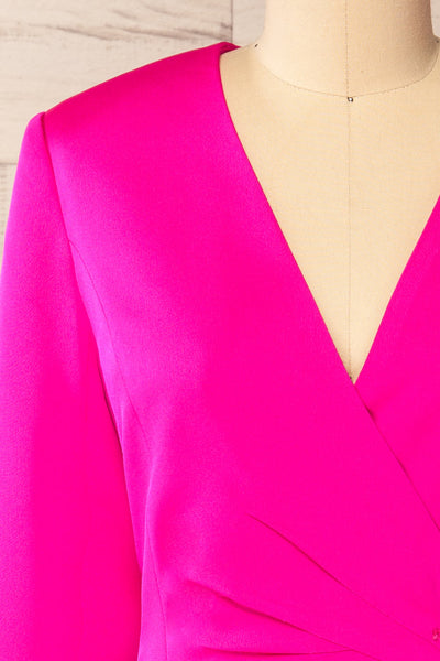 Savila Fuchsia Asymmetrical Blazer Dress | La petite garçonne front close-up