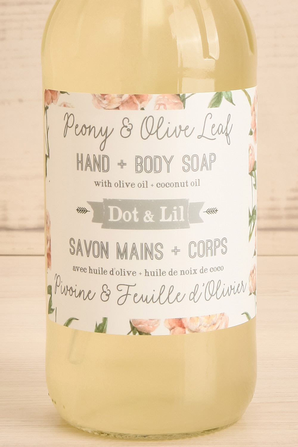 Peony & Olive Leaf Liquid Hand + Body Soap | Maison garçonne close-up