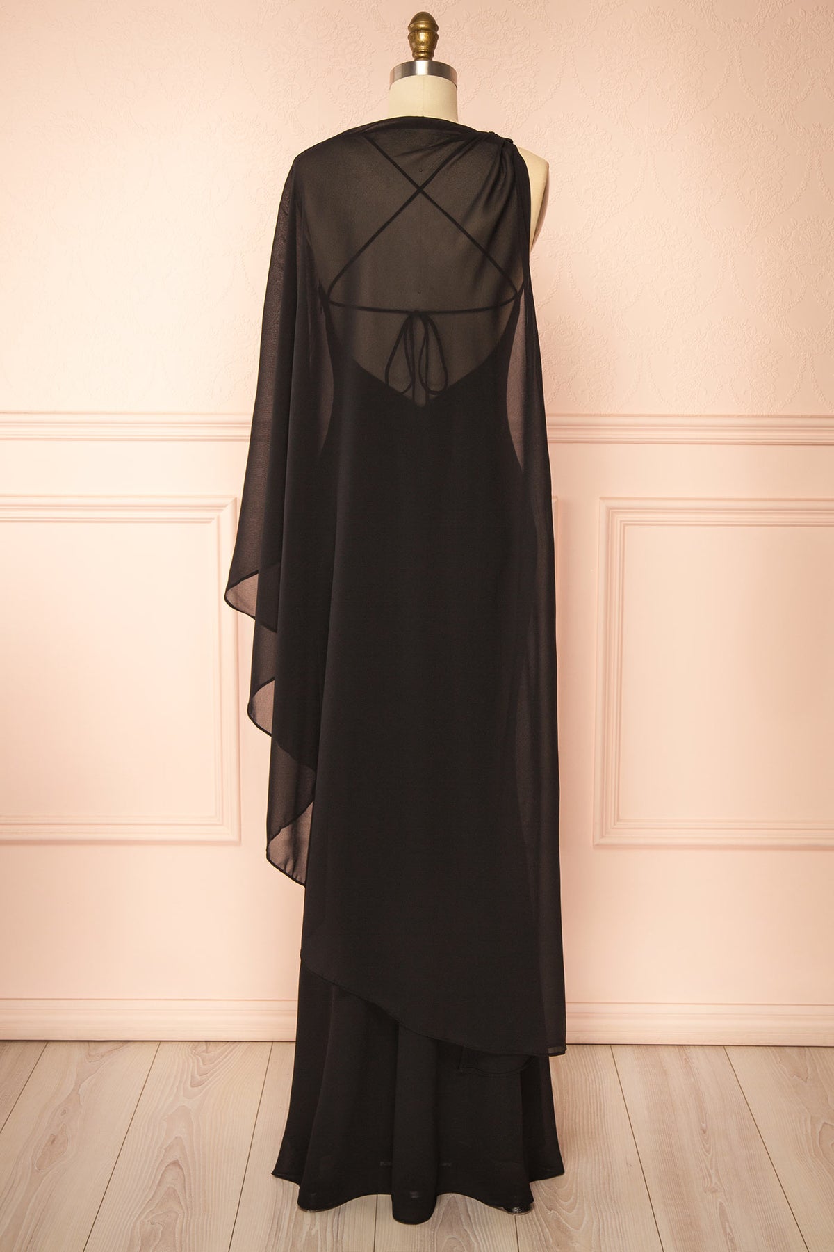 Sawako Black | Maxi Dress with Asymmetrical Cape