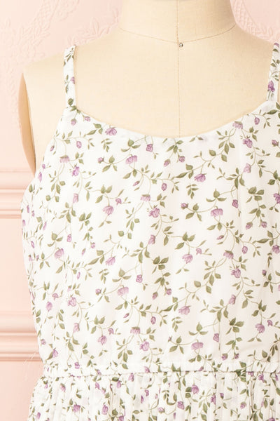 Sawol Mini Floral Midi Dress w/ Pleated Skirt | Boutique 1861  front close-up