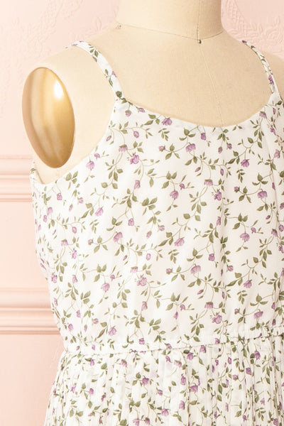 Sawol Mini Floral Midi Dress w/ Pleated Skirt | Boutique 1861  side close-up