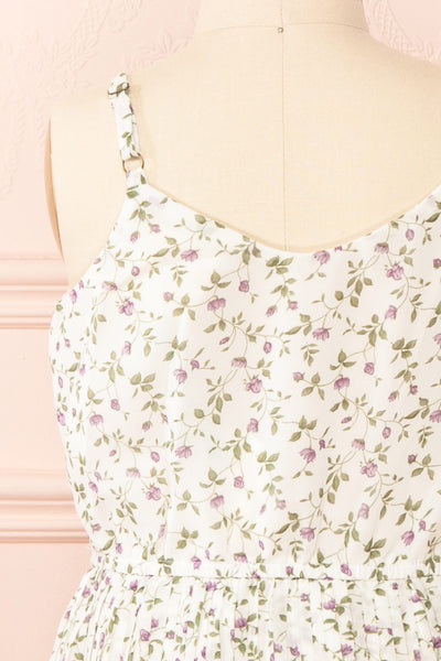 Sawol Mini Floral Midi Dress w/ Pleated Skirt | Boutique 1861  back close-up