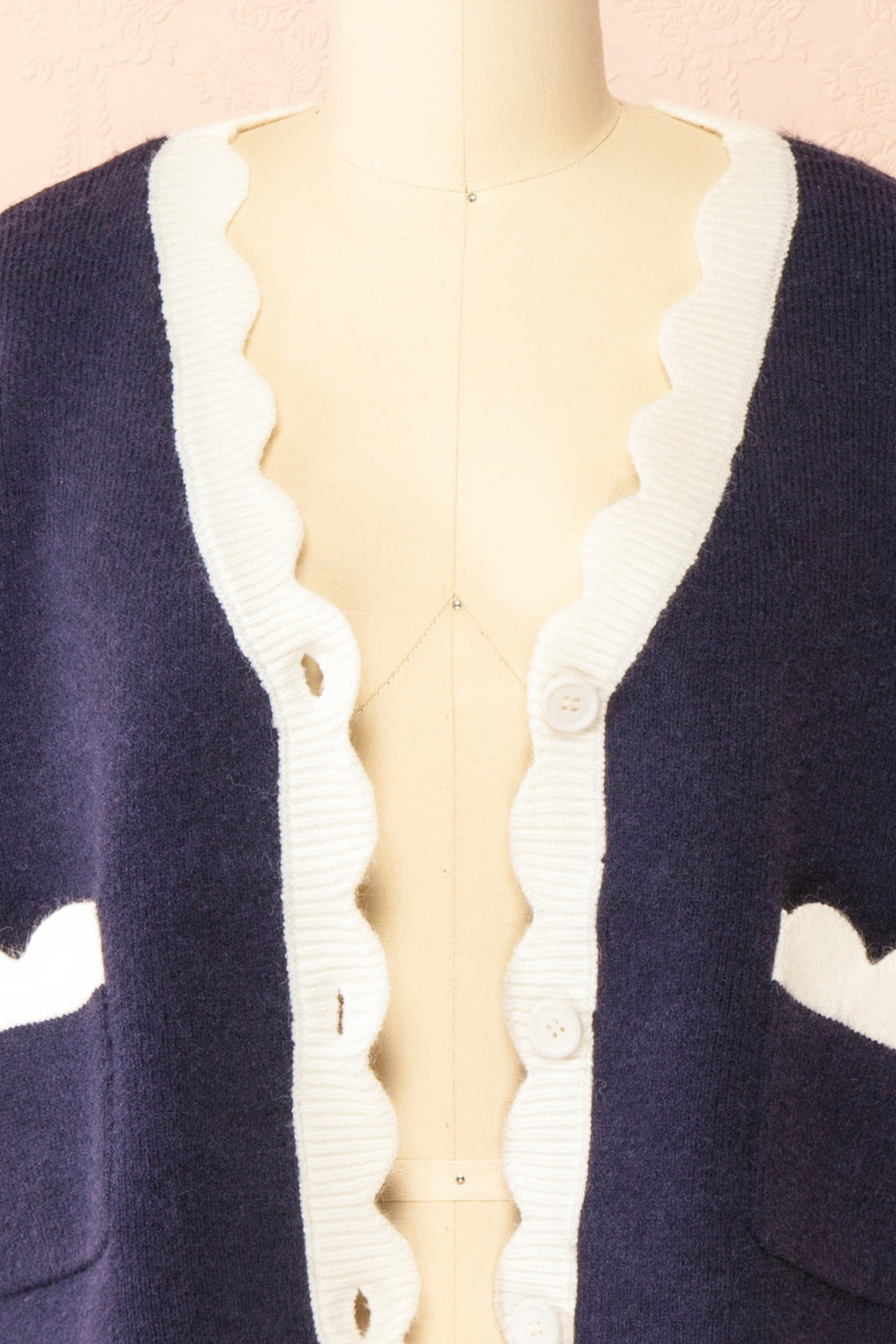 Sayda Navy Cropped Cardigan with Scalloped Hem | Boutique 1861 open view