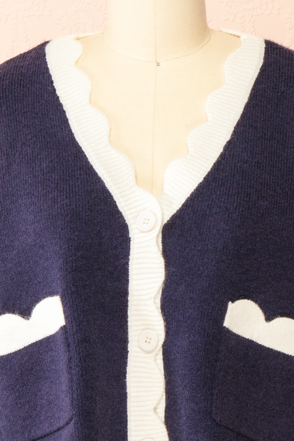 Sayda Navy Cropped Cardigan with Scalloped Hem | Boutique 1861 front