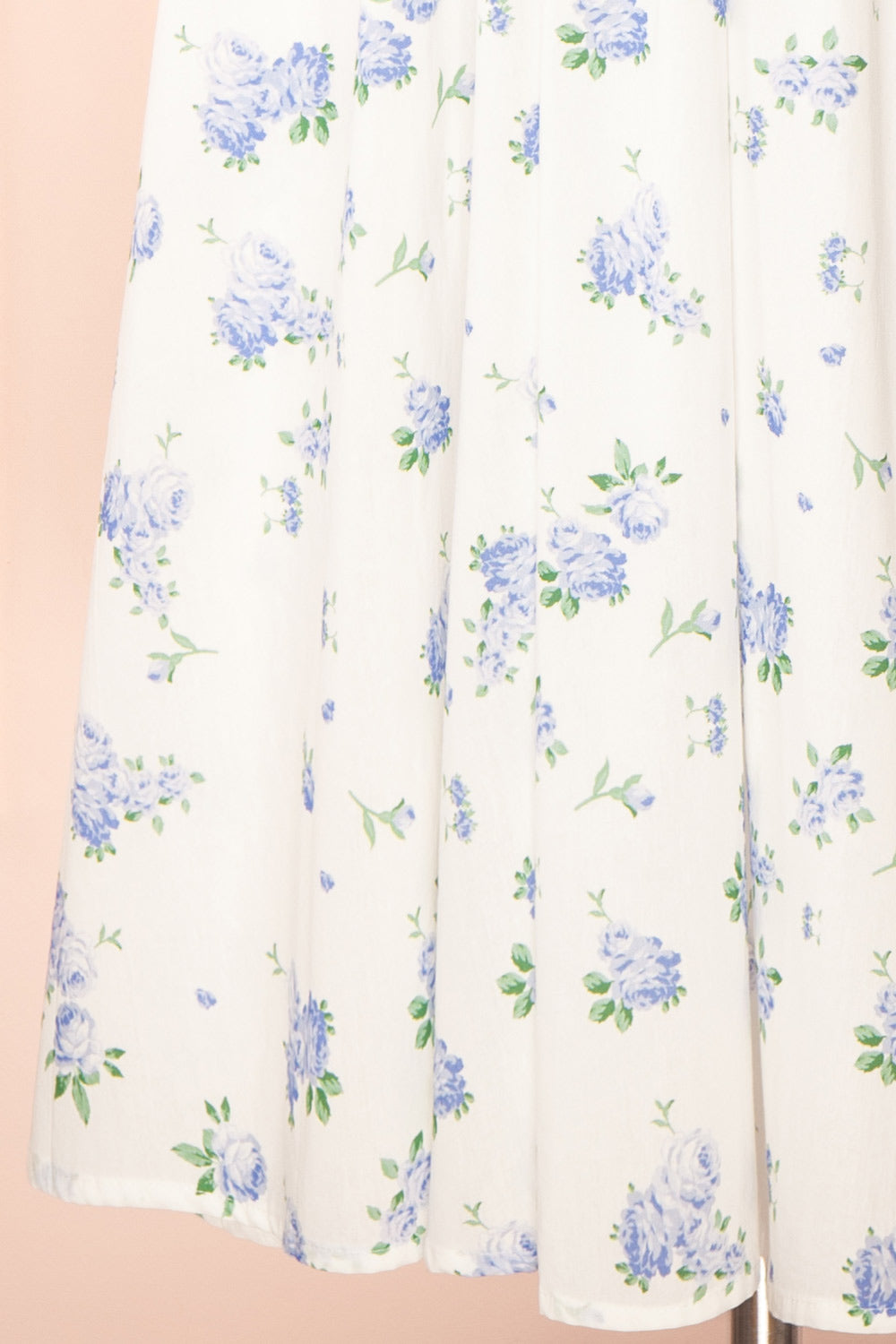 Sayonelle Short White A-line Dress w/ Blue Floral Motif | Boutique 1861  bottom