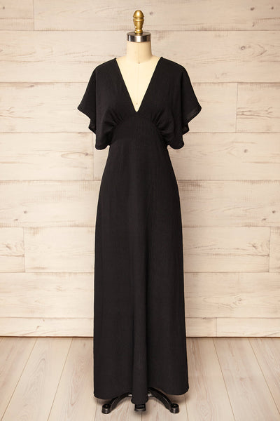 Scalloway Black Maxi Dress w/ Bat Sleeves | La petite garçonne front view
