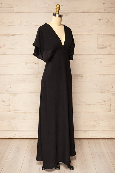 Scalloway Black Maxi Dress w/ Bat Sleeves | La petite garçonne side view