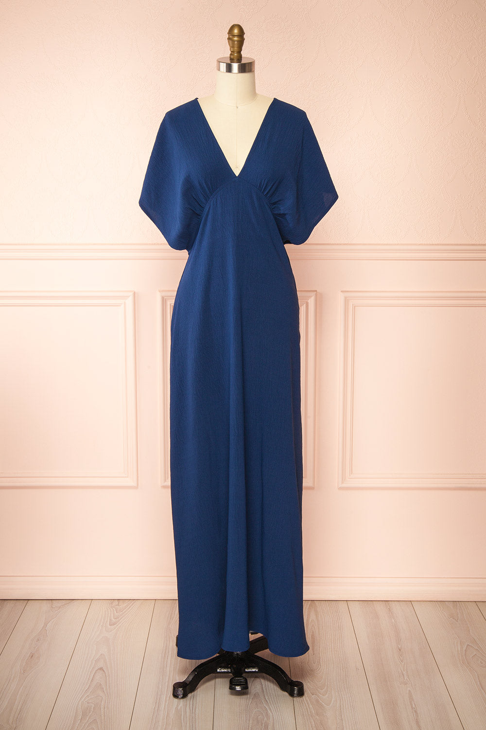 Scalloway Navy Long Dress w/ V-neck | Boutique 1861 front view