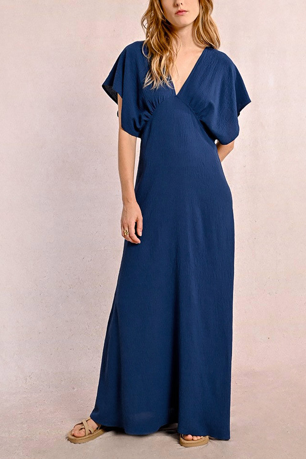 Scalloway Navy Long Dress w/ V-neck | Boutique 1861 model