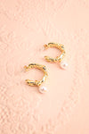 Scaris Gold Textured Hoop Earrings w/ Pearl Charm | Boutique 1861 view