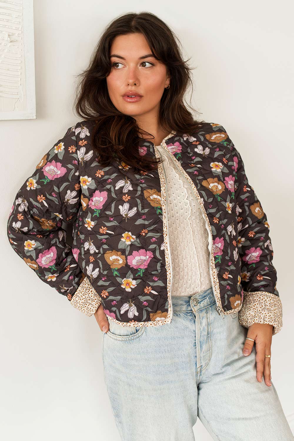 Dailystory Scarlette Quilted Floral Jacket | La petite garçonne on model
