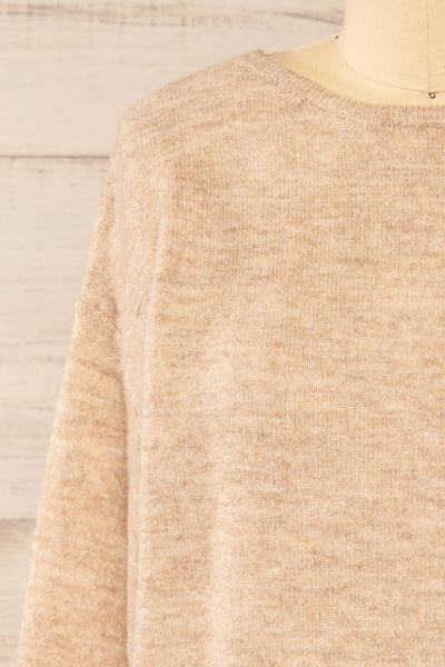 Scopello Beige Soft Knit Sweater w/ Open Back | La petite garçonne front close-up