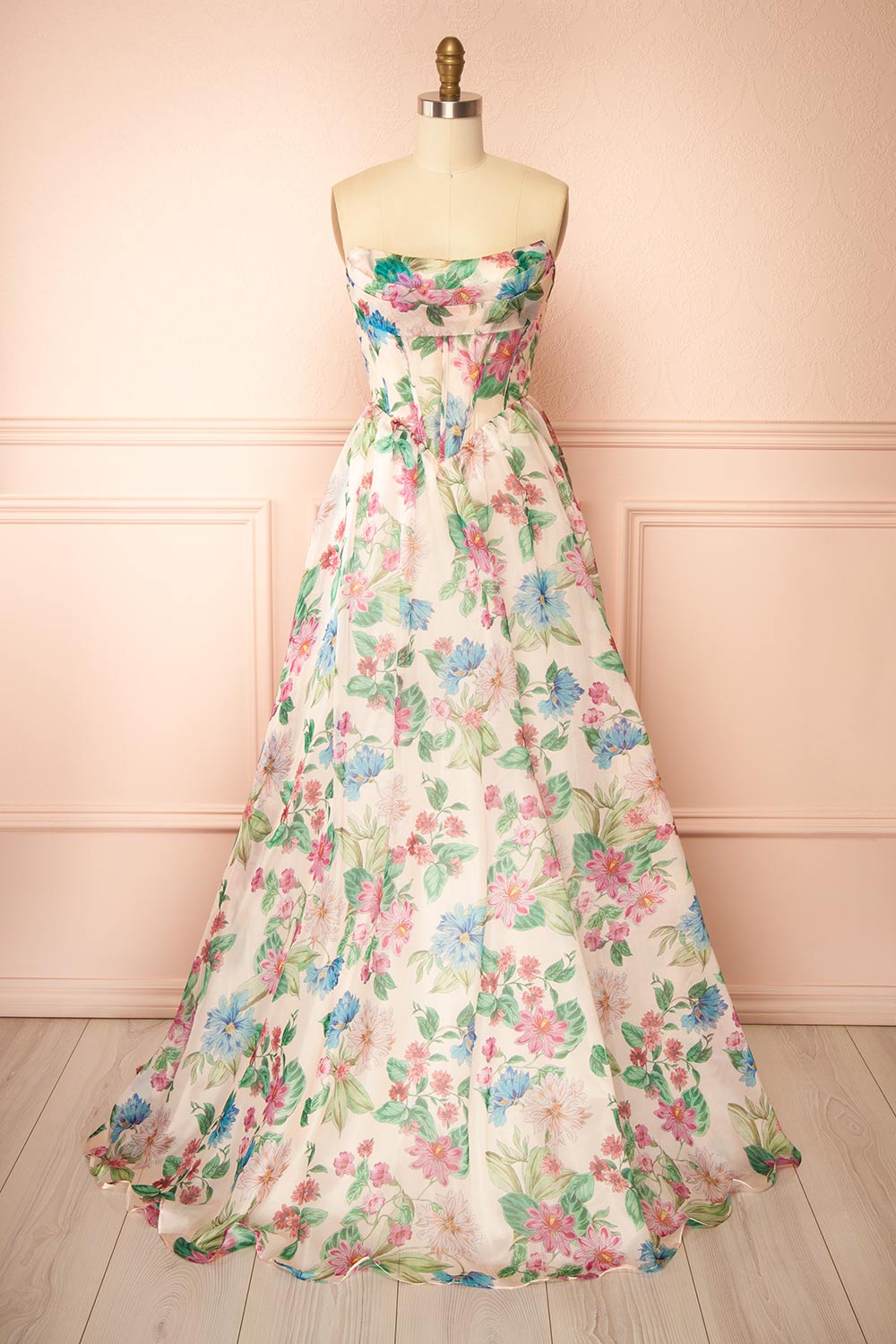 Scottie | Floral Corset Maxi Dress with Draped Bustier