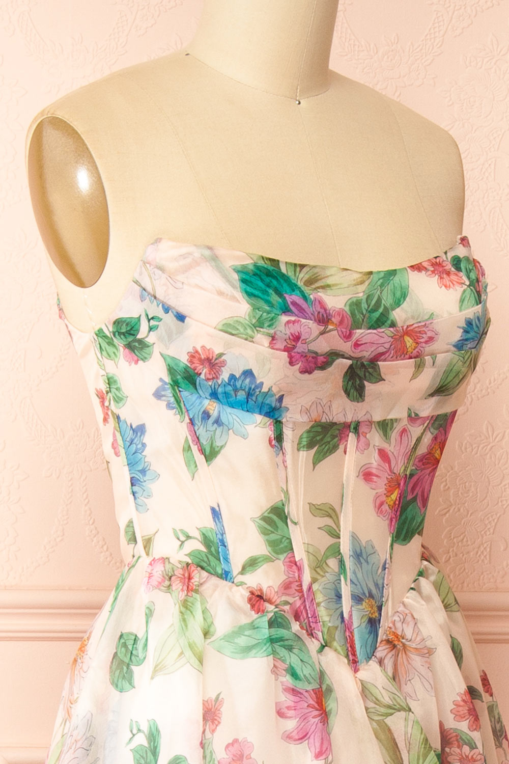 Scottie | Robe Corset Maxi Fleurie avec Bustier Drapé