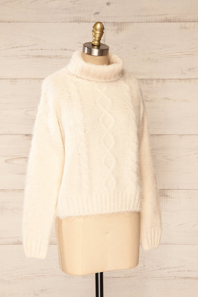 Seattle Ivory Fuzzy Knit Turtleneck Sweater | La petite garçonne side view