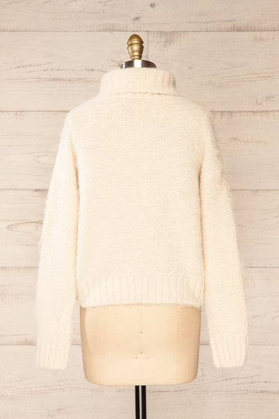 Seattle Ivory Fuzzy Knit Turtleneck Sweater | La petite garçonne back view
