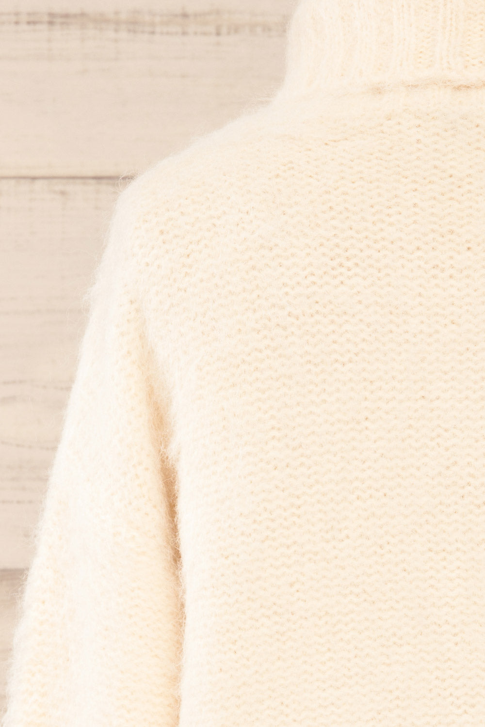 Seattle Ivory Fuzzy Knit Turtleneck Sweater | La petite garçonne back close-up