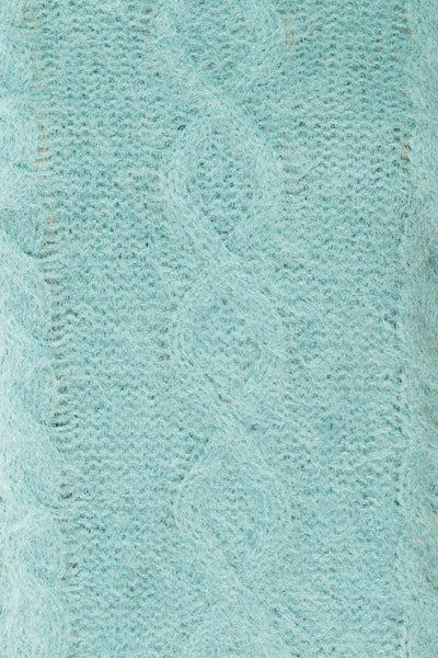 Seattle Teal Fuzzy Knit Turtleneck Sweater | La petite garçonne  fabric
