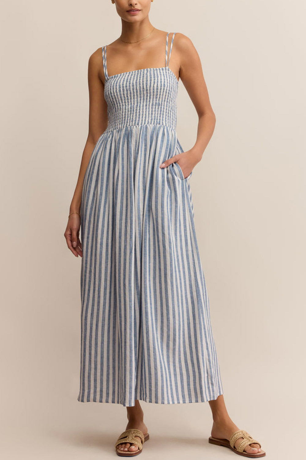 Sedona Long Striped Dress with Pockets | La petite garçonne front model