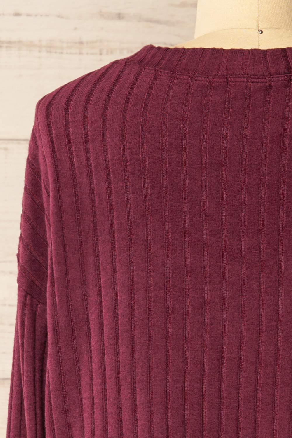 Sefra Soft Ribbed Knit Burgundy Cardigan | La petite garçonne back