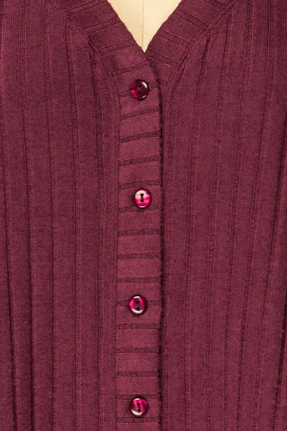 Sefra Soft Ribbed Knit Burgundy Cardigan | La petite garçonne fabric 
