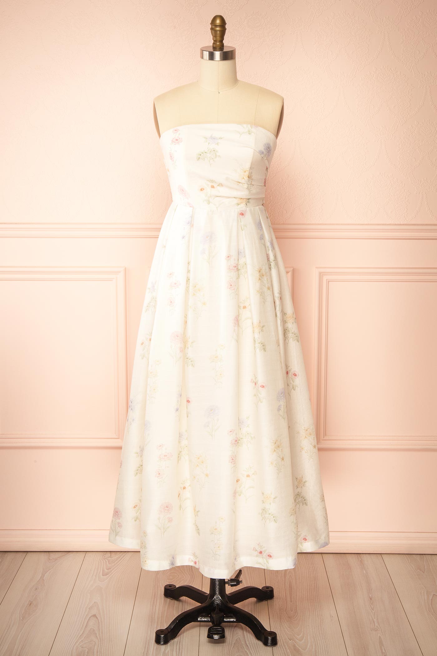 Sekari | Ivory Strapless Floral Maxi Dress with Tie Back