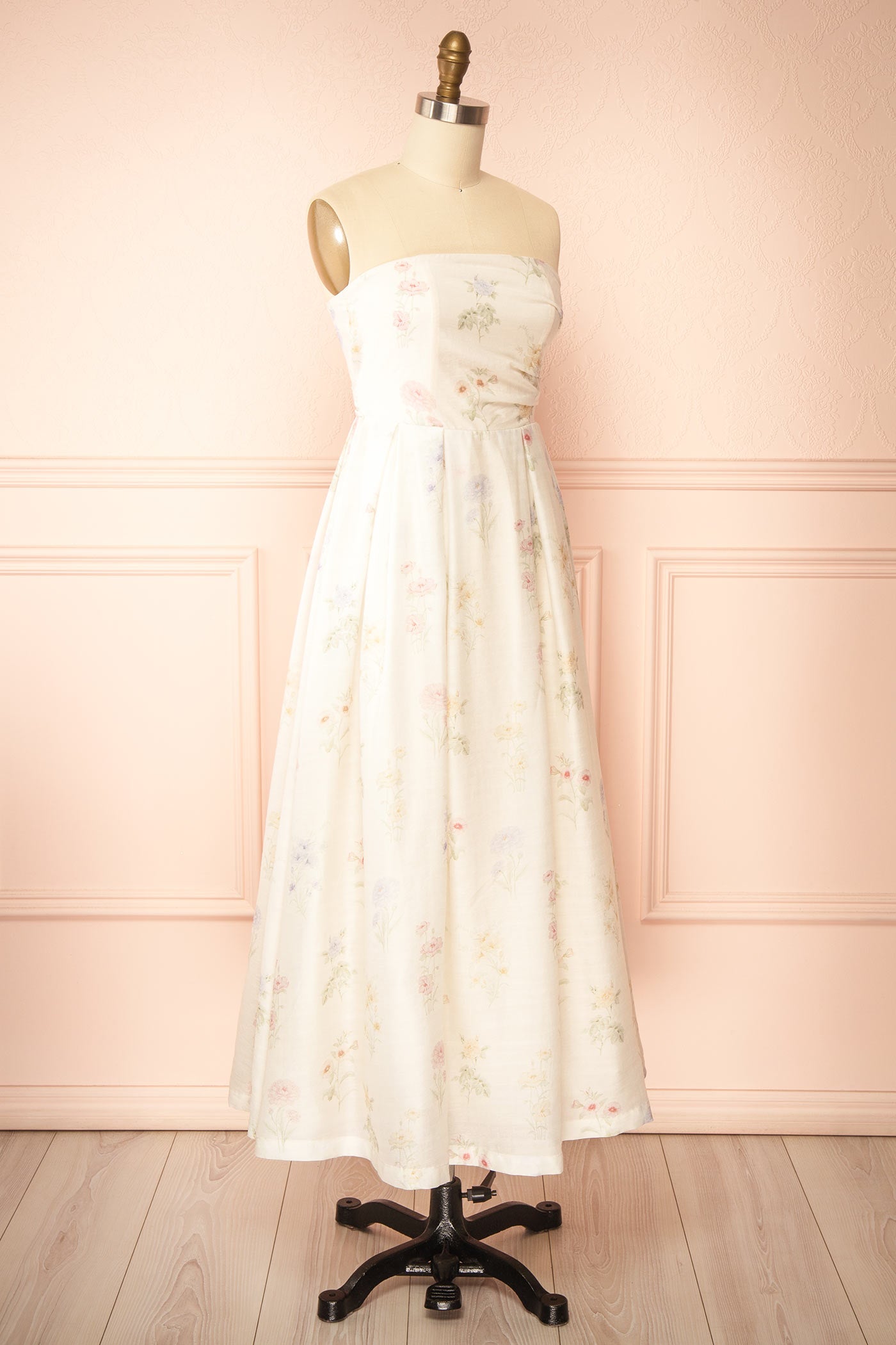 Sekari | Ivory Strapless Floral Maxi Dress with Tie Back